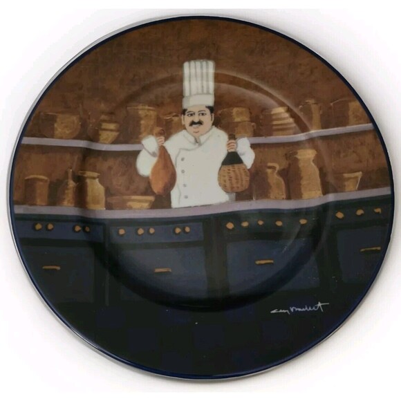 Guy Buffet Williams Sonoma Le Chefs in the Kitchen Salad Plate Set of 6 - Picture 8 of 11